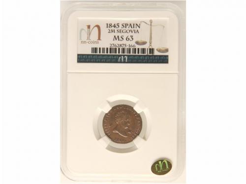 ISABEL II. 2 Maravedis. 1845. SEGOVIA. Encapsulada por NN Co
