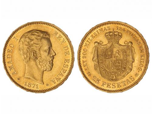 AMADEO I. 25 Pesetas. 1871 (*18-71). S.D.-M. 8,00 grs. El co