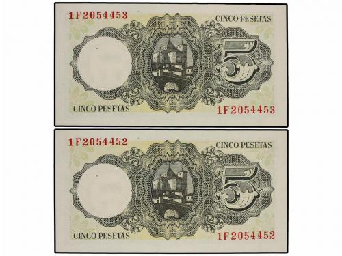 ESTADO ESPAÑOL. Lote 2 billetes 5 Pesetas. 16 Agosto 1951. E