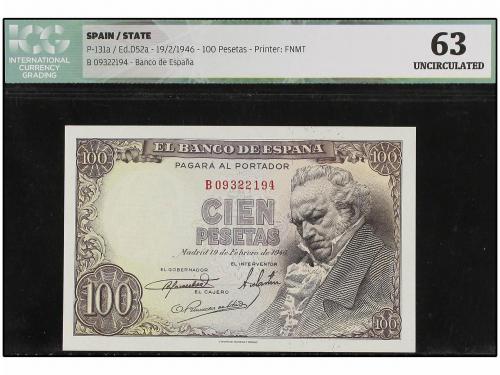 ESTADO ESPAÑOL. 100 Pesetas. 19 Febrero 1946. Goya. Serie B.