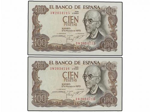 ESTADO ESPAÑOL. Lote 3 billetes 1 y 100 Pesetas (2). 22 Juli