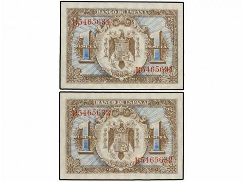 ESTADO ESPAÑOL. Lote 2 billetes 1 Peseta. 1 Junio 1940. Hern