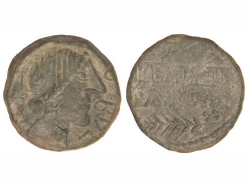 MONEDAS HISPÁNICAS. As. OBULCO. Cabeza femenina a derecha, d