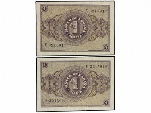ESTADO ESPAÑOL. Lote 2 billetes 1 Peseta. 28 Febrero 1938. E