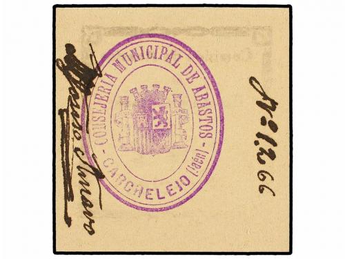 ANDALUCÍA. 2 Pesetas. COMISIÓN DE ABASTOS DE CARCHEL. Cartón