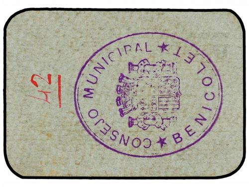 VALENCIA. 1 Peseta. C.M. de BENICOLET (Valencia). Cartón. (A