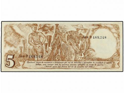 GUERRA CIVIL, ZONA REPUBLICANA. 5 Pessetes. 25 Setembre 1936