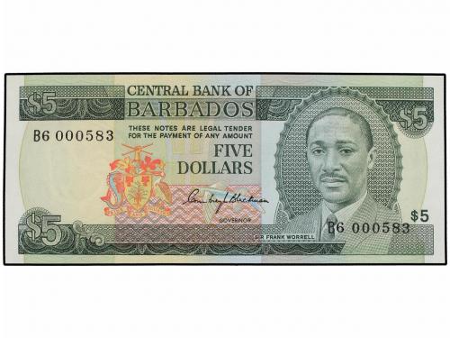 BILLETES EXTRANJEROS. 5 Dólares. (1975). BARBADOS. Trafalgar