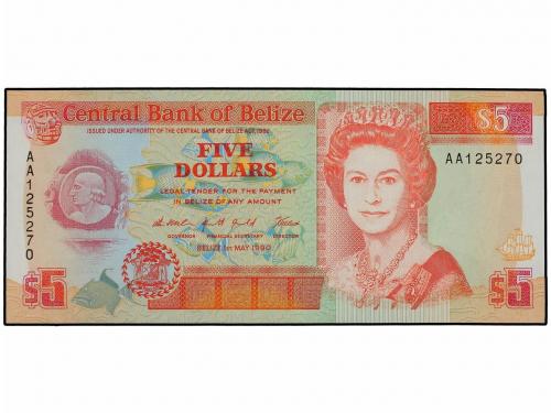 BILLETES EXTRANJEROS. 5 Dólares. 1 Mayo 1990. BELIZE. Cayo S