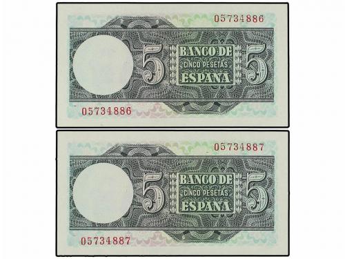 ESTADO ESPAÑOL. Lote 2 billetes 5 Pesetas. 5 Marzo 1948. Elc