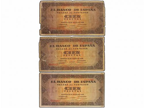 ESTADO ESPAÑOL. Lote 3 billetes 100 Pesetas. 20 Mayo 1938. C