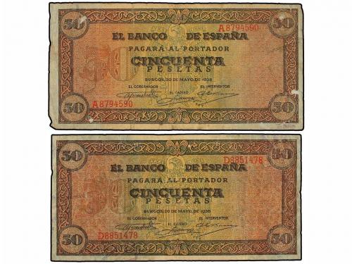 ESTADO ESPAÑOL. Lote 2 billetes 50 Pesetas. 20 Mayo 1938. Ca