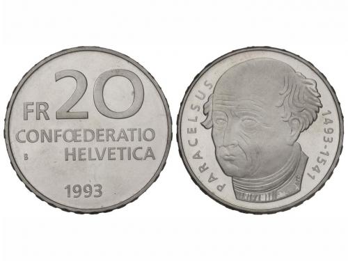 SUIZA. Lote 4 monedas 20 Francos. 1991-B, 1992-B, 1993-B y 1