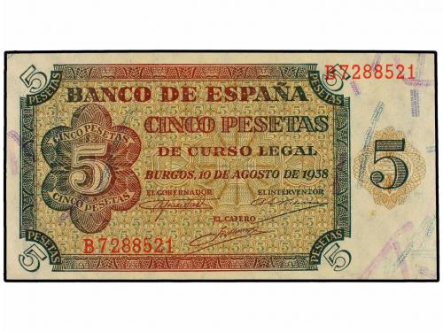 ESTADO ESPAÑOL. Lote 2 billetes 5 Pesetas. 10 Agosto 1938. E
