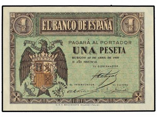 ESTADO ESPAÑOL. 1 Peseta. 30 Abril 1938. Serie M. (Leves dob