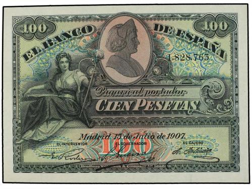 BANCO DE ESPAÑA. Lote 2 billetes 100 Pesetas. 15 Julio 1907.