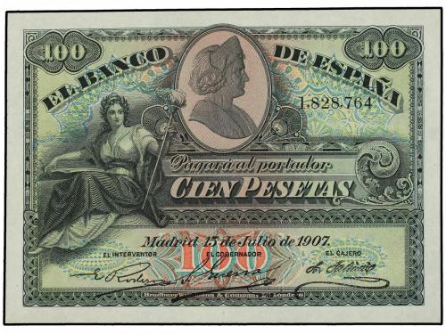 BANCO DE ESPAÑA. Lote 2 billetes 100 Pesetas. 15 Julio 1907.