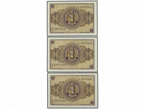 ESTADO ESPAÑOL. Lote 3 billetes 1 Peseta. 12 Octubre 1937. S