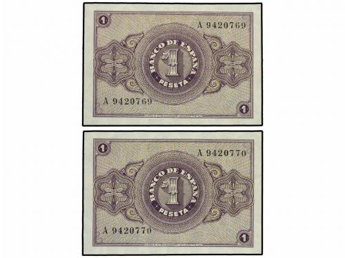 GUERRA CIVIL, ZONA REPUBLICANA. Lote 2 billetes 1 Peseta. 28