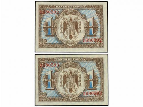 ESTADO ESPAÑOL. Lote 2 billetes 1 Peseta. 1 Junio 1940. Hern