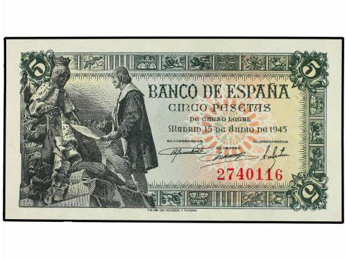 ESTADO ESPAÑOL. Lote 2 billetes 5 Pesetas. 15 Junio 1945. Ca