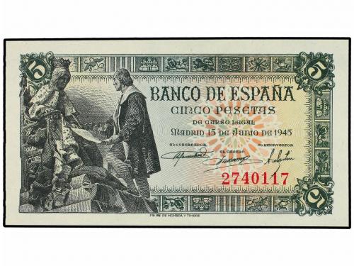 ESTADO ESPAÑOL. Lote 2 billetes 5 Pesetas. 15 Junio 1945. Ca
