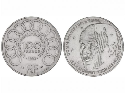 FRANCIA. 100 Francos. 1982. 14,98 grs. AR. Jean Monet. KM-11