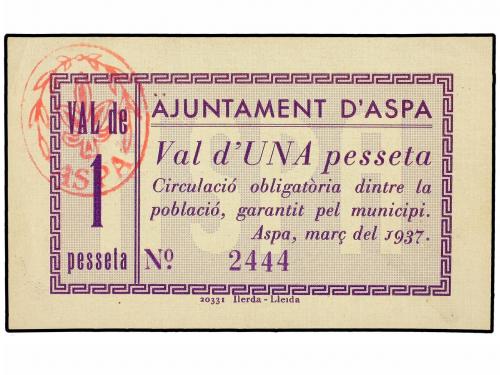 CATALUNYA. Lote 2 billetes 1 Pesseta. Març 1937. Aj. d'ASPA.