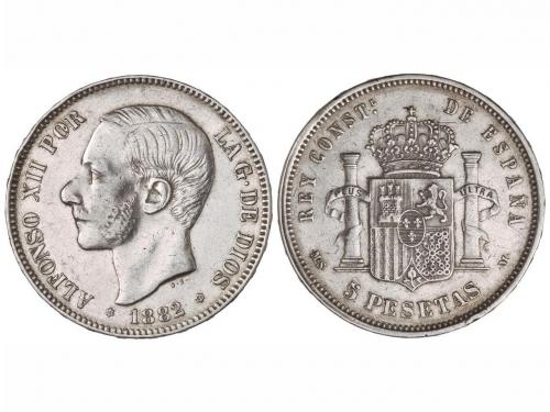 ALFONSO XII. 5 Pesetas. 1882 (*18-82). M.S.-M. (Limpiada. Ra