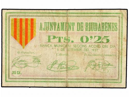 CATALUNYA. 0,25 Pessetes. 15 Setembre 1937. Aj. de RIUDARENE