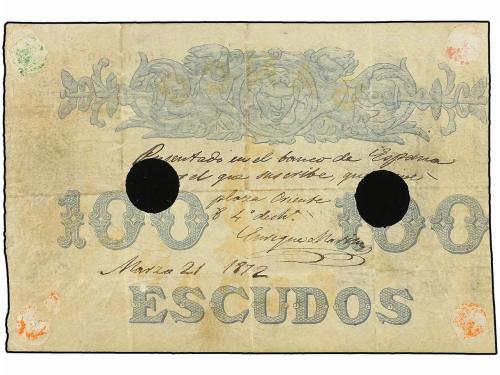BANCO DE ESPAÑA. 100 Escudos. 2 Enero 1871. Amarillo y negro