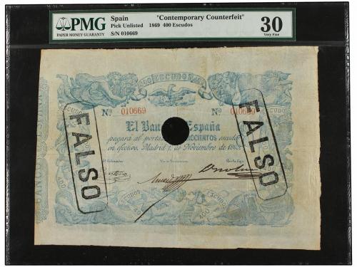BANCO DE ESPAÑA. 400 Escudos. 1 Noviembre 1869. FALSO DE ÉPO