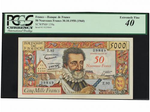 BILLETES EXTRANJEROS. 50 Nuevos Francos sobre 5.000 Francos.