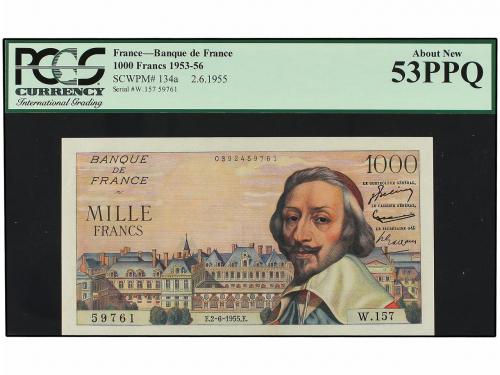 BILLETES EXTRANJEROS. 1.000 Francos. 1955. FRANCIA. Precinta