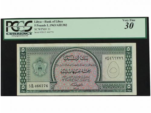 BILLETES EXTRANJEROS. 5 Libras. 1382 a.H. - 1963. LIBIA. Pre