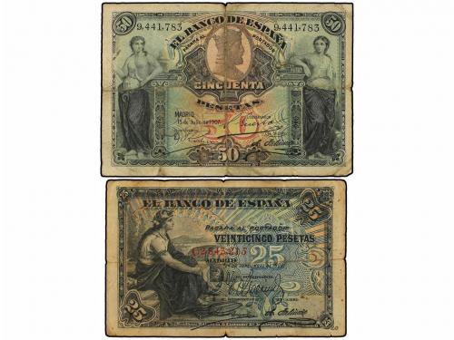 BANCO DE ESPAÑA. Lote 2 billetes 25 y 50 Pesetas. 24 Septiem
