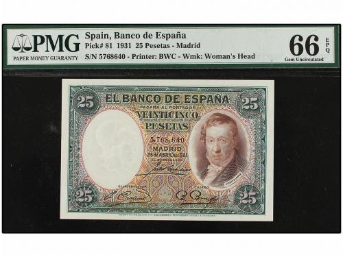 GUERRA CIVIL, ZONA REPUBLICANA. 25 Pesetas. 25 Abril 1931. V