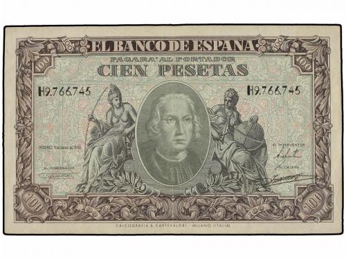 ESTADO ESPAÑOL. 100 Pesetas. 9 Enero 1940. Colón. Serie H. E