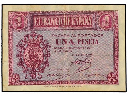 ESTADO ESPAÑOL. 1 Peseta. 12 Octubre 1937. Serie E. Ed-425a.