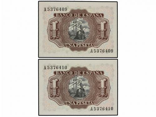 ESTADO ESPAÑOL. Lote 2 billetes 1 Peseta. 22 Julio 1953. Mar