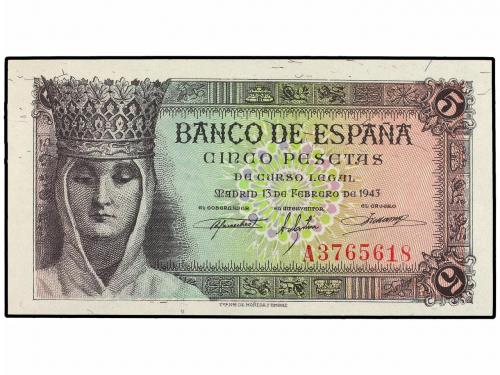 ESTADO ESPAÑOL. 5 Pesetas. 13 Febrero 1943. Isabel "La Catól