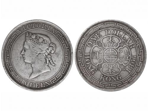 HONG KONG. 1 Dólar. 1867. VICTORIA. 26,80 grs. AR. (Rayitas