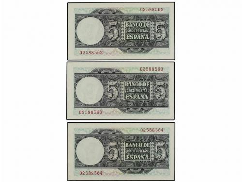 ESTADO ESPAÑOL. Lote 3 billetes 5 Pesetas. 5 Marzo 1948. Elc