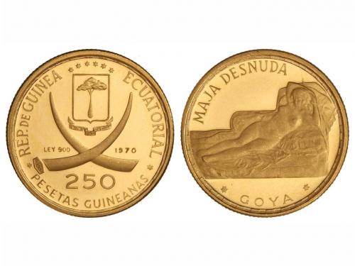 GUINEA ECUATORIAL. 250 Pesetas. 1970. 3,46 grs. AU. Maja des