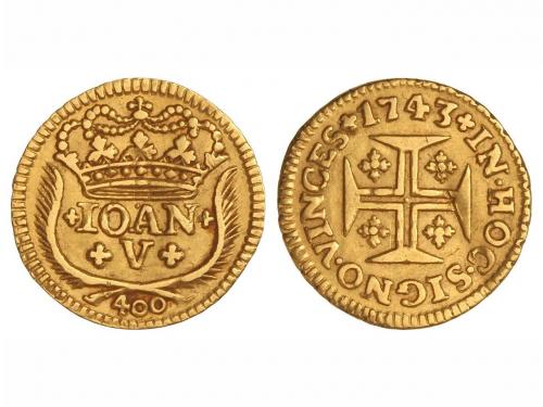 PORTUGAL. 400 Reis. 1743. JUAN V. 1,05 grs. AU. (Levemente d