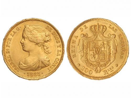ISABEL II. 100 Reales. 1863. MADRID. 8,37 grs. Parte de bril