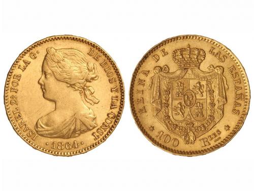 ISABEL II. 100 Reales. 1864. MADRID. 8,30 grs. (Leves rayita