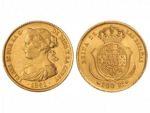 ISABEL II. 100 Reales. 1861. MADRID. 8,30 grs. Restos de bri