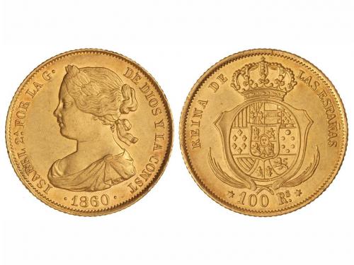 ISABEL II. 100 Reales. 1860. MADRID. 8,30 grs. Restos de bri