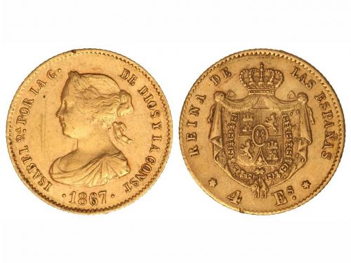 ISABEL II. 4 Escudos. 1867. MADRID. 3,30 grs. (Rayitas. Golp